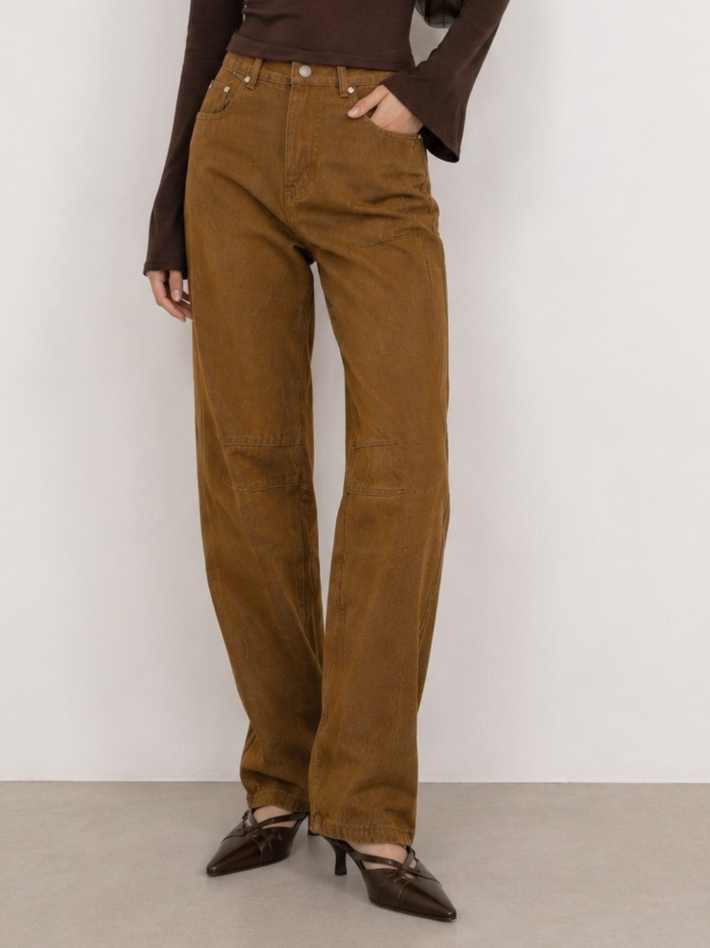 Brown Denim Jeans Womens Caramel Tan Camel High Rise Waist Pants Size 4